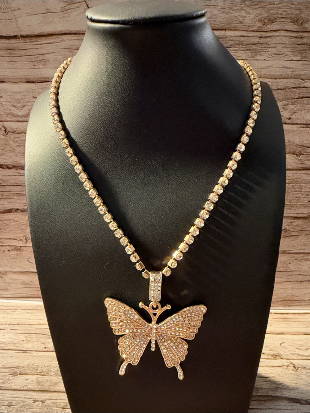 Gold Choker Butterfly Necklace Tennis Chain, Statement Bling Sparkly